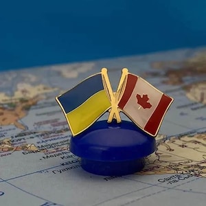 Double Flag Badge Ukraine and Canada, Lapel Pin Made in Ukraine, Patriotic Badges for Clothes,  Backpack, Badge Ukrainian and Canadian Flag