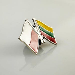 Patriotic Poland and Lithuania Flag Pin, Enamel Crossed Badge, EU Commemorative Gift for Diplomats, Travel Lover Gift, Diplomatic Gift