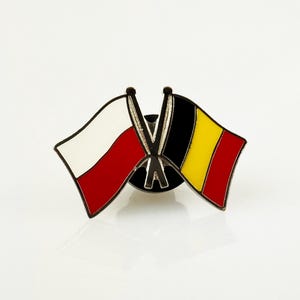 Poland and Belgium Crossed Flags Pin, Enamel Friendship Badge, Polish Belgian Lapel Pin for Jacket, Suit, Backpack, Collector Gift
