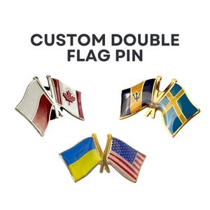 Custom Double Flag Pin 17.5x25mm, Country Flag Lapel Pin, Brass Flag Brooch, Personalized Patriotic Gift, Travel Keepsake, Two Flag Badge