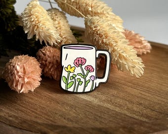 Floral Enamel Pin, Coffee Cup Pin, Summer Pins, Accessories made in Ukraine, Gift for Tea Lovers, Cup of Tea Enamel Pin, Pin Collection