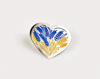 Wheat Ears Enamel Pin, Silver Color Lapel Pin Support Ukraine, Handmade Heart Badges made in Ukraine, Patriotic Pins, Blue and Yellow Pin