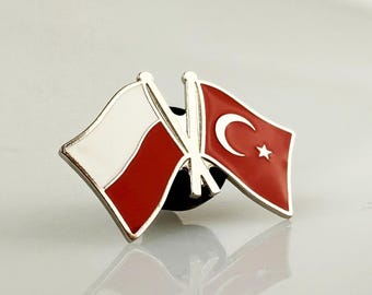 Poland Turkey Friendship Flag Pin, Dual Country Enamel Lapel Pin, Patriotic Gift, Cultural Symbol Badge, Meaningful Fathers Day Gift for Him