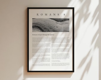 Arte de pared con capítulo completo de Romanos 8, impresión de pared cristiana, arte de pared con versículos bíblicos, decoración cristiana para el hogar, arte de pared moderno, arte de pared de Jesús, Cristo