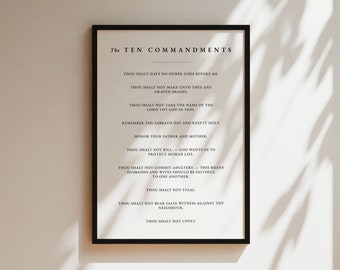 May include: A black and white printable poster with the text "The Ten Commandments" and a list of the Ten Commandments in English.