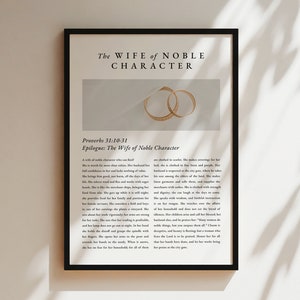 The Wife of Noble Character, Proverbs 31, Marriage, Modern Scripture Bible Verse Print, Bible Verse Poster, Christian Printable Wall Decor