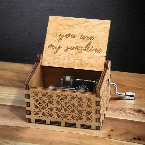 You Are My Sunshine Music Box - Hand-Cranked Wooden Music Box with Custom Engraving - Ideal Birthday Gift for Music Enthusiasts and Family!