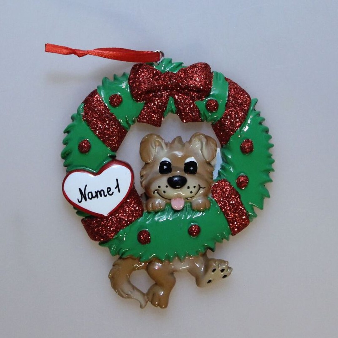 Personalized Christmas Tree Decoration Dog in a Wreath Etsy