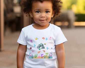 Tee-shirt Underwater Wonderland pour tout-petits, tee-shirt aventure pour enfants, tee-shirt à thème sous-marin ludique, idée cadeau d'anniversaire pour enfants, tee-shirt unisexe pour tout-petits