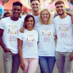 Karneval 2024: Där alla räknas" T-shirt – Fira enighet, Karnevalsmode, Unisex Community Spirit T-shirt, Färgglad karnevalskjorta