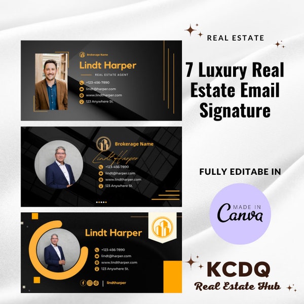 7 Luxury Real Estate Email Signature Template Business Card Template Bundle EDITABLE Canva Email Signature Real Estate Marketing Realtor