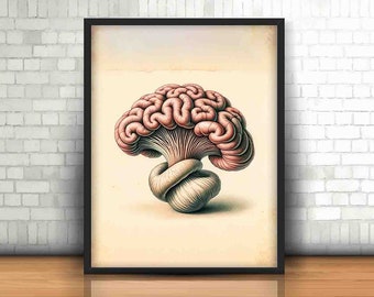 Mushroom Brain Wall art. Perfect for your Cabinet of Oddities and Curiosities, Weird and Creepy Wall art on Old Looking Quality Matte Paper