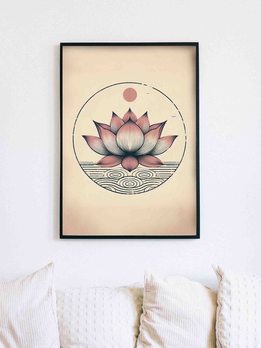 Pink Lotus Flower Print Japandi-inspired Botanical Art for Serene Decor ...