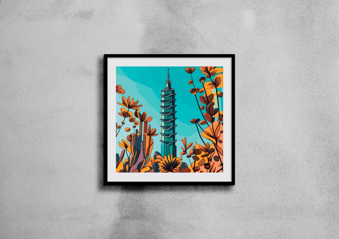 Wall Art Line Drawing of taiwan 101 TOWER Etsy
