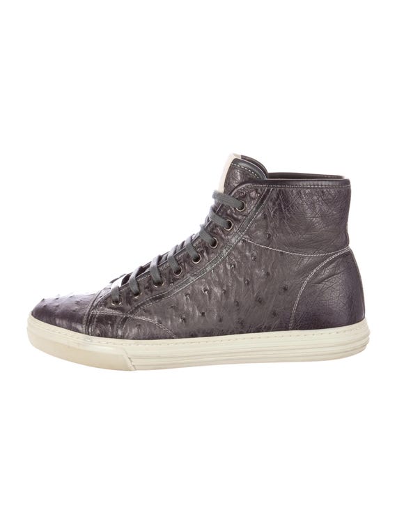Gucci High Top Sneakers Ostrich Leather Gray Iridescent US 9.5 EU 43.5 Luxury