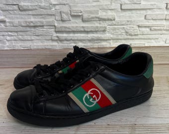 Gucci Ace svarta lädersneakers storlek EU 40 US 7 låga designerskor