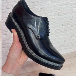 Acne Studios Lark Chunky Leather Loafers Oxford EU 40 Black Gray Textured Panel Designer Shoes image 7