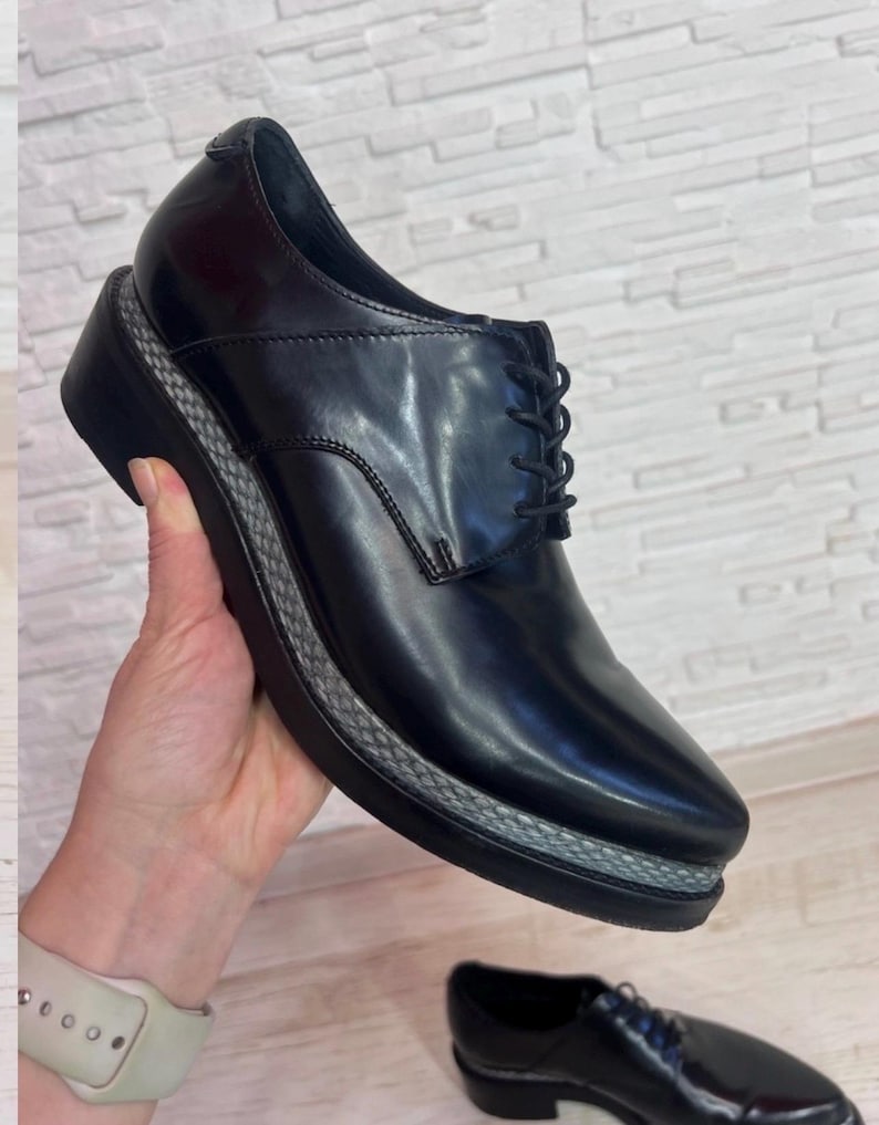 Acne Studios Lark Chunky Leather Loafers Oxford EU 40 Black Gray Textured Panel Designer Shoes image 7