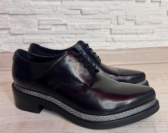 Acne Studios Lark Chunky Läderloafers Oxford EU 40 Svarta Grå Texturerade Panel Designerskor