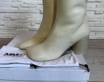Maison Margiela MM6 Beige Leather Ankle Boots EU 36 US 6 New in Box Designer Heeled Booties Minimalist Luxury Shoes