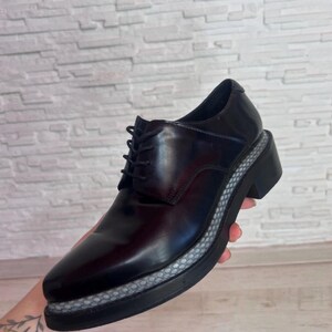 Acne Studios Lark Chunky Leather Loafers Oxford EU 40 Black Gray Textured Panel Designer Shoes image 9