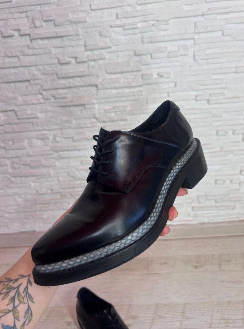 Acne Studios Lark Chunky Leather Loafers Oxford EU 40 Black Gray Textured Panel Designer Shoes image 9