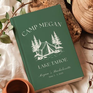 Libro de visitas de campamento personalizado, diario de recuerdos de despedida de soltera, decoración personalizada, álbum de recortes para mejores amigas, cuaderno para fiesta de cumpleaños de campamento