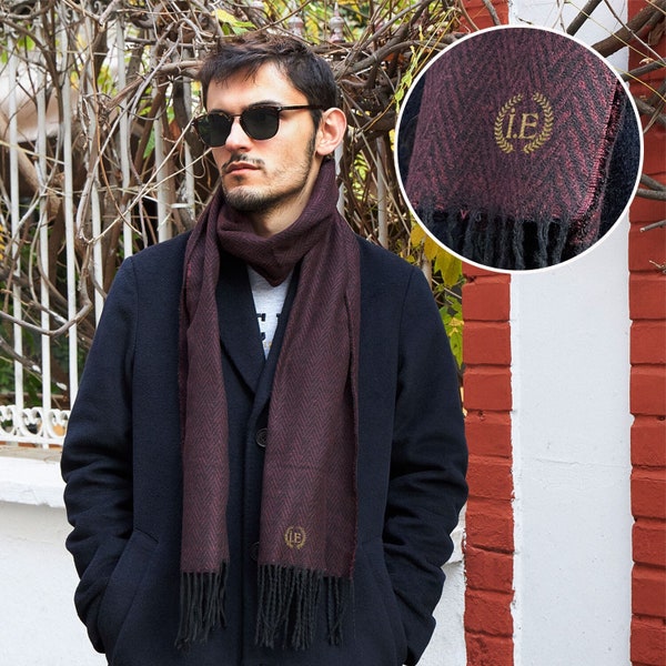 Cadeau fête des pères Echarpes personnalisées initiales, écharpe monogramme, écharpe d'hiver personnalisée, écharpe pour homme personnalisée, foulard personnalisé, cadeau pour lui