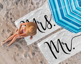 Custom Beach Towel Set of 2, Mr and Mrs Beach Towel as Couple Gift,Bridal Shower Gift for Bridesmaid Proposal,Bride Gift Unique Holiday Gift