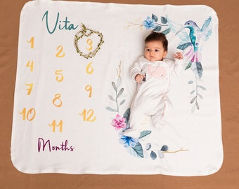 Coperta personalizzata per la pietra miliare, coperta per foto, regalo per il nuovo bambino, coperta personalizzata per l'età del bambino, primi regali, regalo per la doccia per bambini