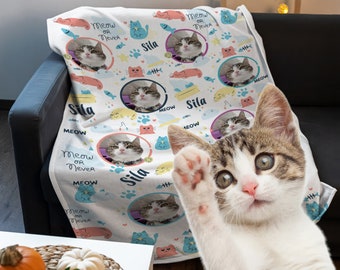 Personalized Cat Photo Blanket, Custom Cat Face Portrait Blanket, Pet Photo Blanket,  Valentines Gift, Cat Lover Gift, Custom Face Blanket