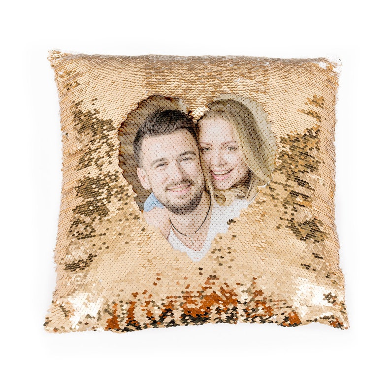 INSERT INCLUDED Custom Photo Sequin Pillow, Personalized Sequin Pillow, Custom Photo Pillow, Photo Sequin Pillow, Magic Pillow, Photo Covers Gold