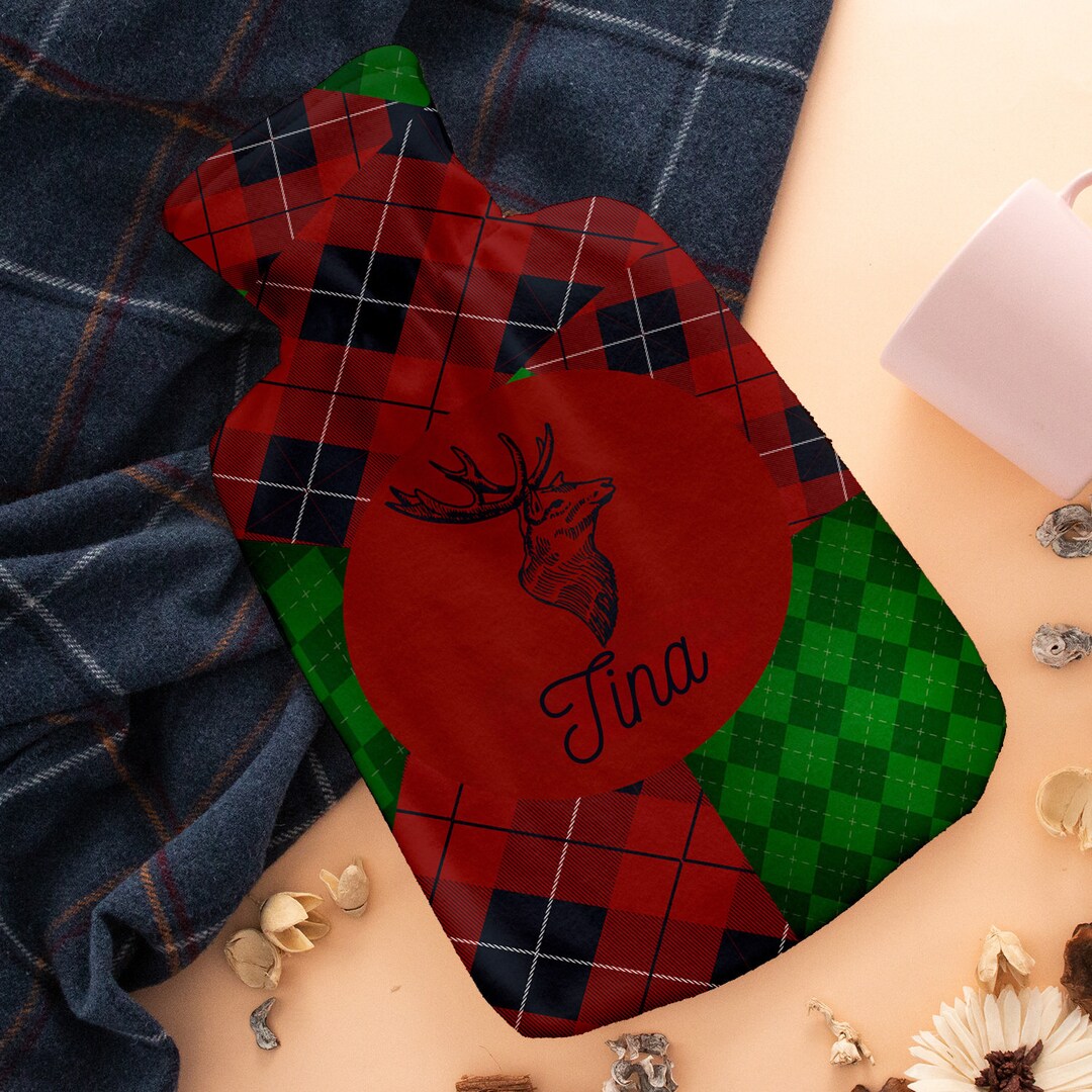 Personalized Hot Water Bottle Cover, Custom Christmas Hot Water Bottle, Motto Embroidered Hot