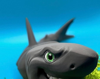 Grand requin blanc / Fidget Toy / Impression 3D / Flexible / Cake Topping / Fête d'anniversaire enfant