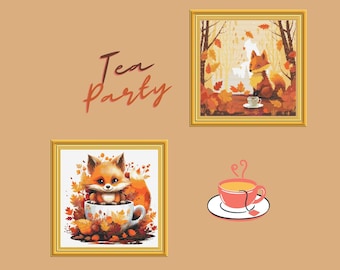 Fox Tea Party Cross Stitch Patterns: Woodland Animals Embroidery (Digital Download)