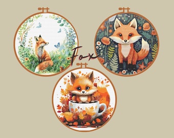 Fox Bundel  3  Cross Stitch Patterns: Woodland Animals Embroidery (Digital Download)