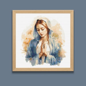 Schema punto croce Vergine Maria Arte religiosa ricamata Maria prega Schema punto croce Arte digitale Decorazione rustica per la casa