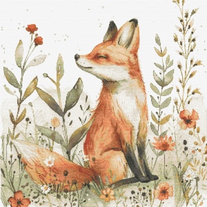 Zorro rojo bordado en punto de cruz, arte de jardín mágico, DMC Floss Keeper, GIF para puntadas, puntada de cobertura completa, tema de bosque, bordado, acuarelas