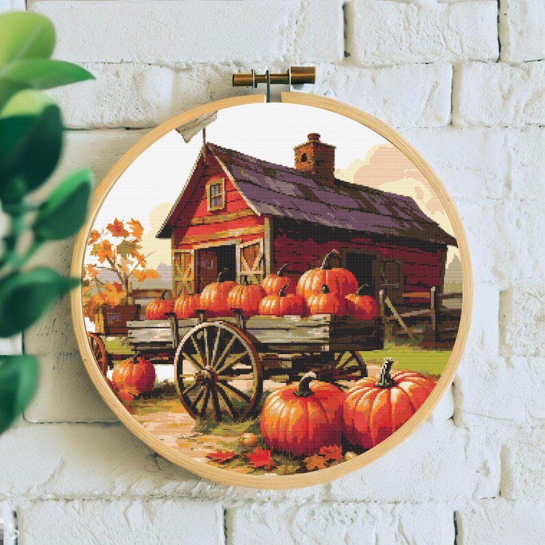Farm Pumpkin Cross Stitch Pattern Digital PDF Full Coverage Autumn ...