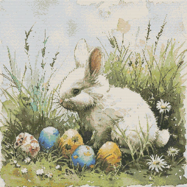 Bunny  Cross  Stitch Pattern , Easter  Scheme  Digital  , Embroidered  Hoop  Art ,  Woodland  Animals , Cute   Bunny  Pattern PDF .