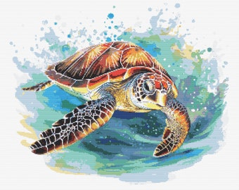 Turtle  Cross  Stitch Pattern , Ocean  Stitching Animals , PDF Digital , Hand Embroidery , Water  Counted  Cross Stitch , Nautical  Pattern