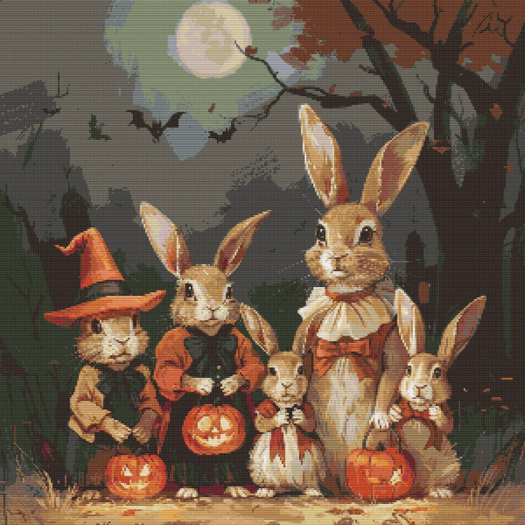 Halloween Rabbits Cross Stitch Pattern: Woodland Family Embroidery (PDF ...