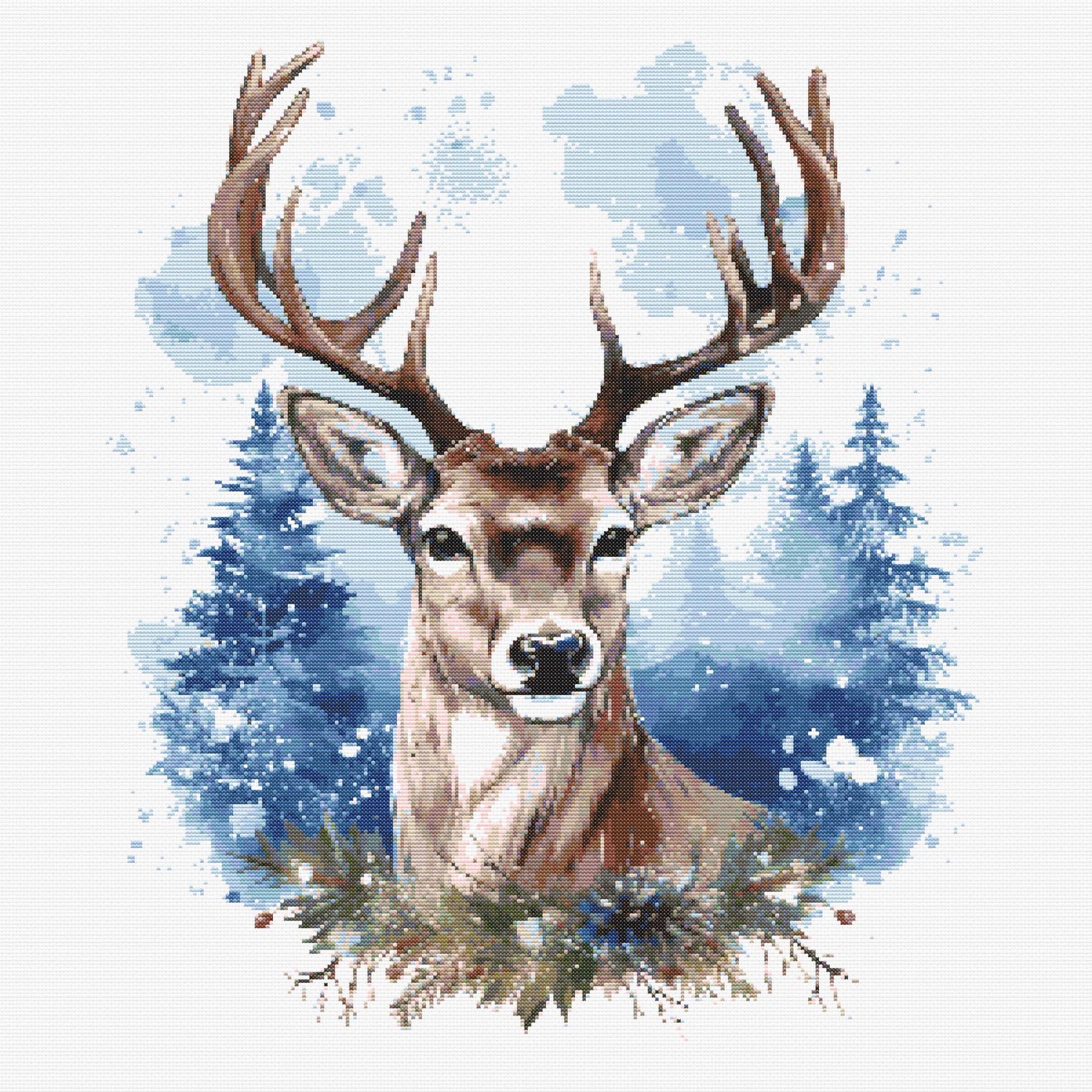 Deer in the Forest Cross Stitch Pattern Winter Embroidery Full Coverage ...