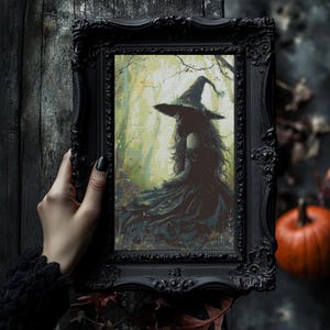 Strega nella foresta - Schema punto croce - Ricamo fai da te per ricamo di Halloween, decorazione a copertura totale con motivo spettrale