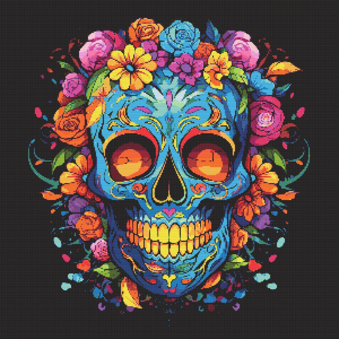 Sugar Skull Cross Stitch Pattern: Dia De Los Muertos Art Full Coverage ...