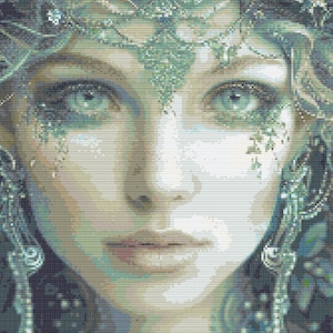 Fairy Cross Stitch Pattern PDF, Full Coverage Green Fairy Embroidery Design, Handmade Craft Digital Download