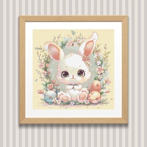 Bunny Cross Stitch Pattern PDF  Cute Rabbit Embroidery Hoop Art, Full Coverage Woodland Animals, Fun Whimsical Decor