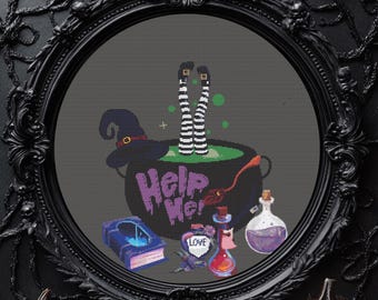 Witch Cross Stitch Pattern Horror Embroidery Full Coverage  Keeper compatible digital scheme Halloween Creppy