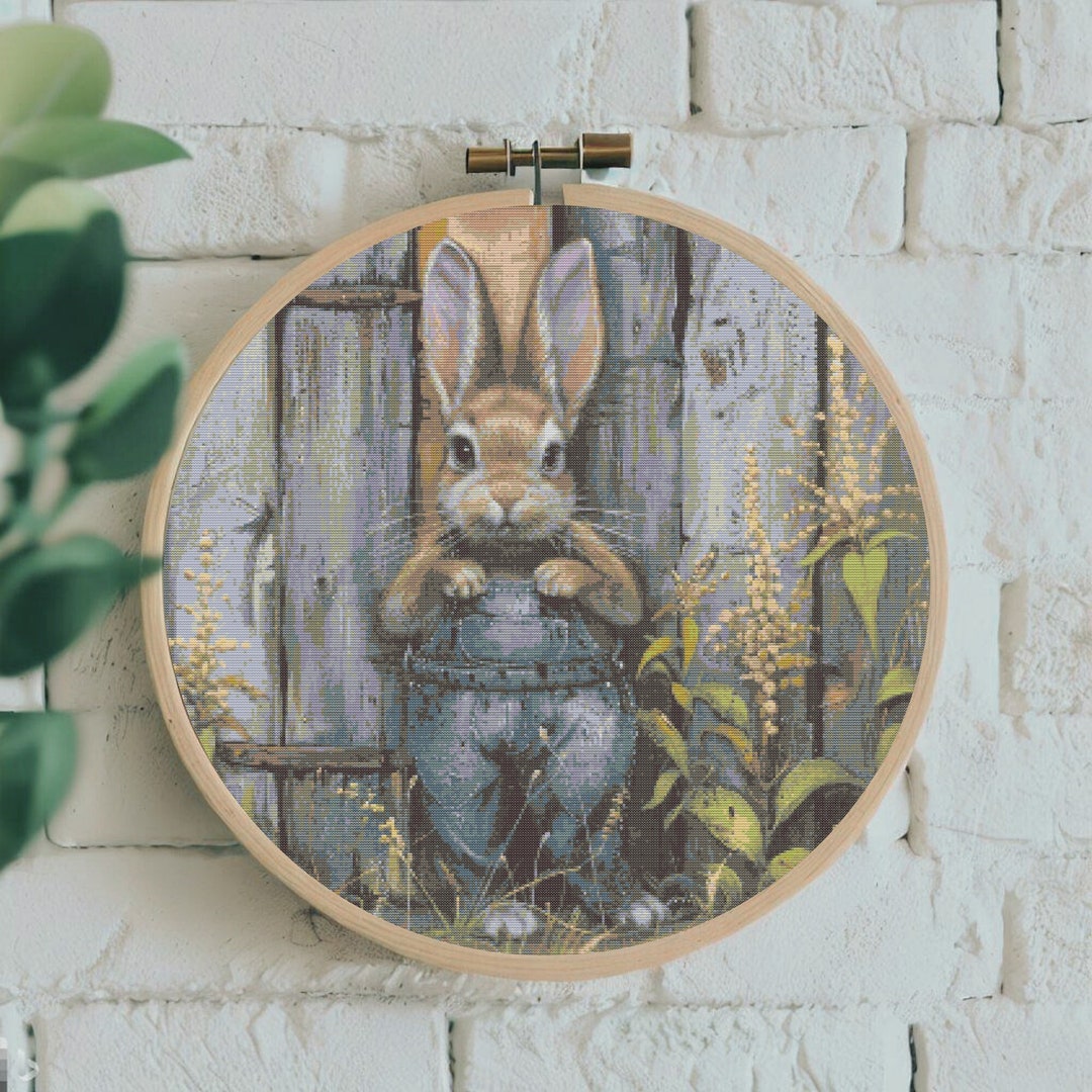 Bunny Cross Stitch Pattern Farmhouse Embroidery Rustic Animal Decor ...