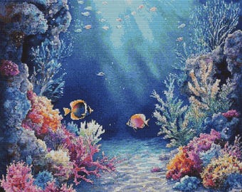 Sea Life Cross Stitch Pattern: Coral Reef Fish Embroidery (PDF Pattern)